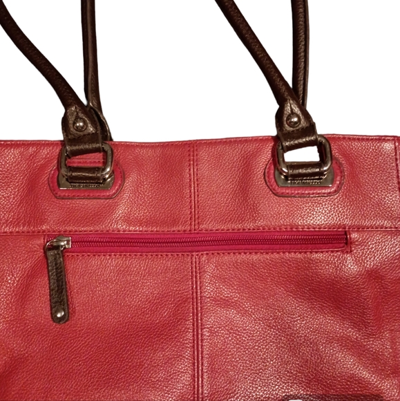 Tignanello Purse Red/Brown Leather Shoulder/hand bag Satchel attached log tag - Picture 9 of 12